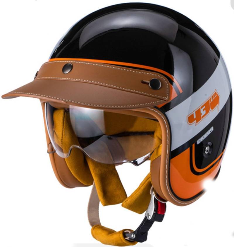 Retro Halbschalenhelm, Deutscher Stil Motorradhelm ECE-Zulassung Jet-Helm Mit Schnellverschluss-Schnalle Für Cruiser Scooter ATV E-Bike Erwachsene Damen Und Herren 6,M von TBTBZXCV