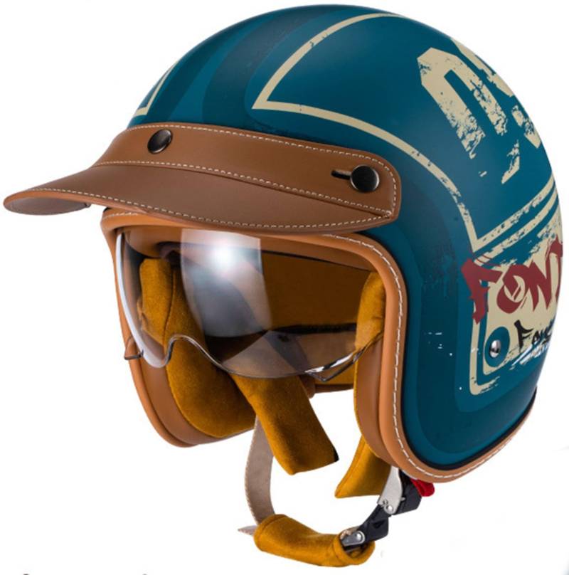 Retro Halbschalenhelm, Deutscher Stil Motorradhelm ECE-Zulassung Jet-Helm Mit Schnellverschluss-Schnalle Für Cruiser Scooter ATV E-Bike Erwachsene Damen Und Herren 9,L von TBTBZXCV