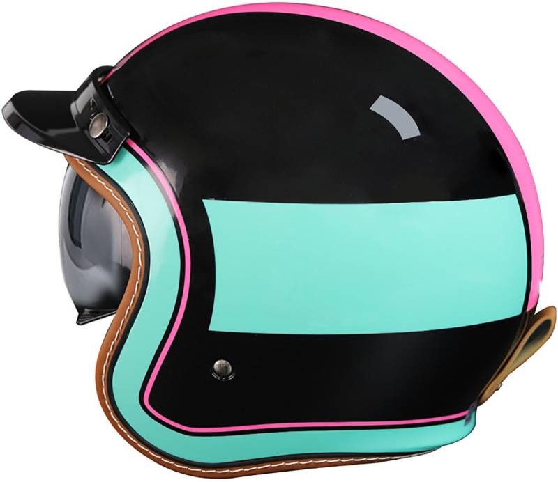 Retro Motorrad Motorradhelm, Motorrad Jethelm 3/4 Mit Sonnenblende, DOT/ECE-Zertifiziert Open Face Helm Halbhelme, Halbschalenhelm Für Herren Und Damen Erwachsene 5,L=59-60CM von TBTBZXCV