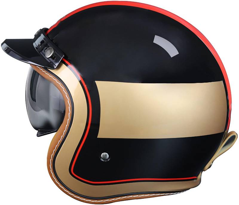 Retro Motorrad Motorradhelm, Motorrad Jethelm 3/4 Mit Sonnenblende, DOT/ECE-Zertifiziert Open Face Helm Halbhelme, Halbschalenhelm Für Herren Und Damen Erwachsene 7,S=55-56CM von TBTBZXCV