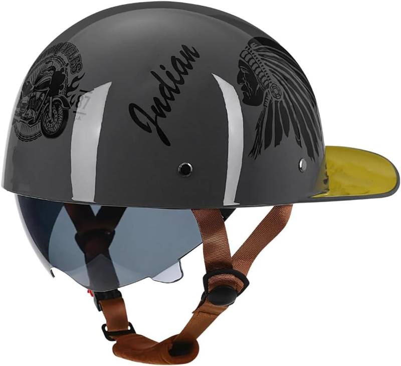 Retro Motorradhelm Herren Jethelm Halbschalenhelm Mit DOT/ECE Zulassung Baseball Cap Helm Deutscher Stil Totenkopf Kappe Helm Motorrad Cruiser Roller Helm Für Männer Und Frauen 3,L=59-60CM von TBTBZXCV