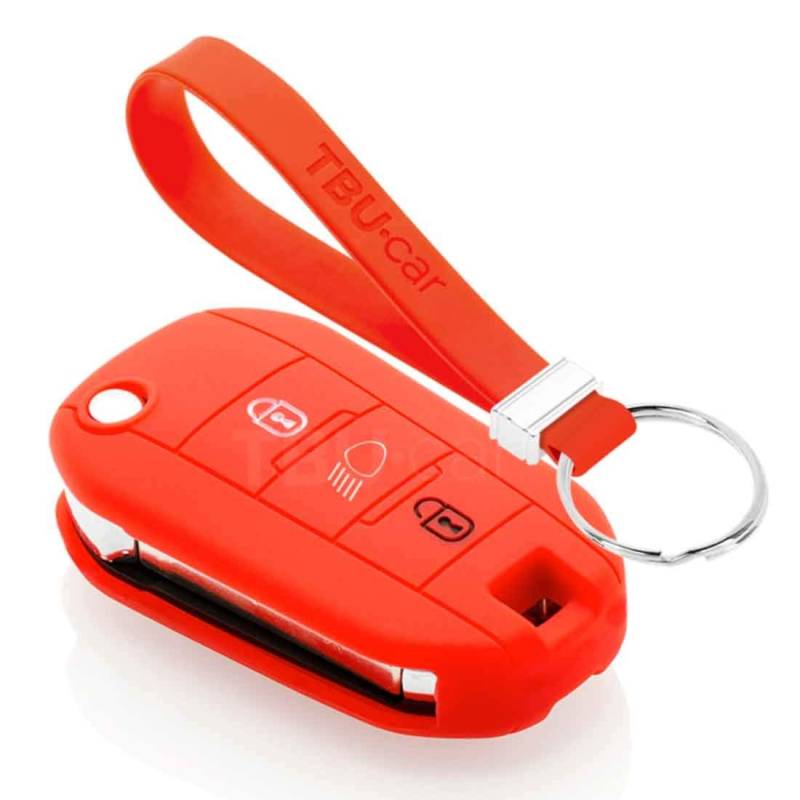 TBU car Autoschlüssel Hülle kompatibel mit Peugeot 3 Tasten (Licht Taste) - Schutzhülle aus Silikon - Auto Schlüsselhülle Cover in Rot von TBU car