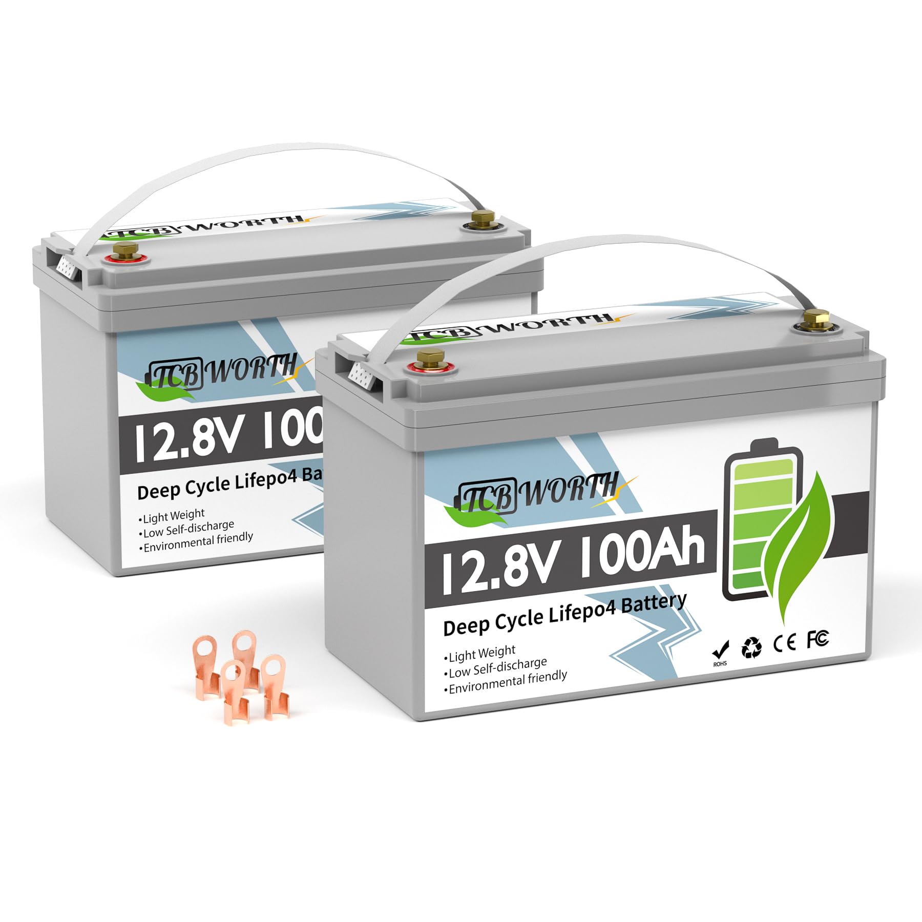 TCBWORTH LiFePO4 100Ah 12.8V Batterie 2 Pakete, lithium batterie 100A BMS, 4000+ Zyklen Deep Cycle akku, Perfekter Ersatz für Blei-Säure Batterien für wohnmobil, Camping, Solar Home Systeme, Boot von TCBWORTH