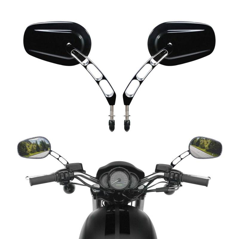 TCMT Universal-Motorrad-Seitenspiegel, Schwarz, Zinklegierung und Aluminium, passend für die meisten Harley Davidson Modelle mit 8 mm Gewinde (1982–2023), 1 Paar von TCMT