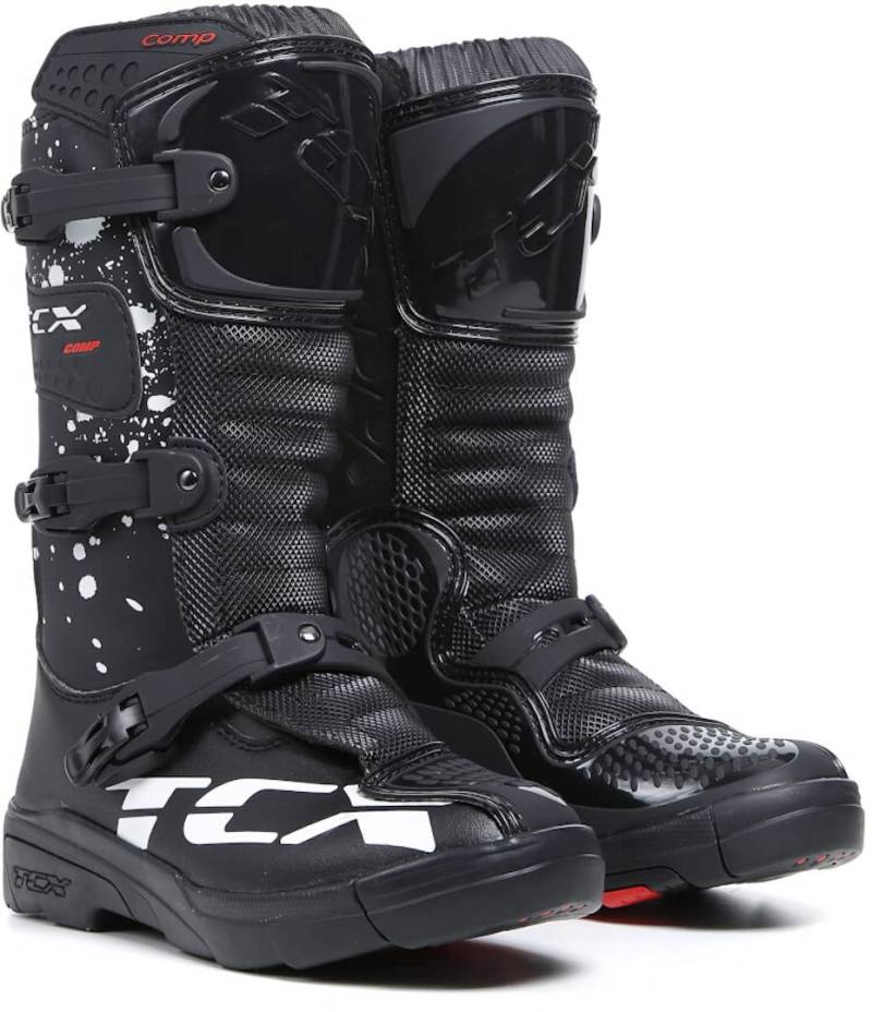 TCX - Comp Kid, Kinder-Motocross-Stiefel, Obermaterial aus Mikrofaser, 3-Schnallen-Polyurethan-Verschluss mit Mikrometrischer Verstellung und Klettverschluss, Schwarz/Weiß von TCX