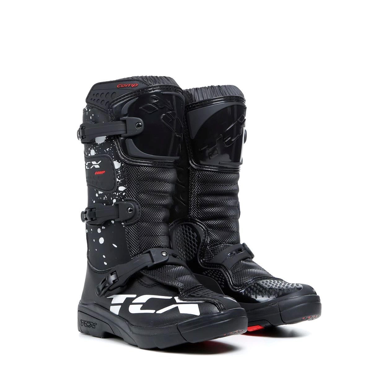 TCX - Comp Kid, Kinder-Motocross-Stiefel, Obermaterial aus Mikrofaser, 3-Schnallen-Polyurethan-Verschluss mit Mikrometrischer Verstellung und Klettverschluss, Schwarz/Weiß von TCX