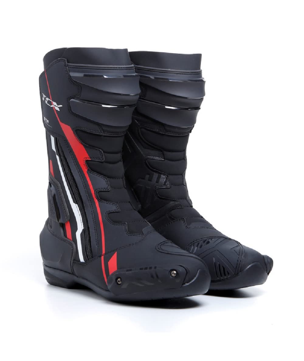 TCX - S-TR1, Herren-Motorradstiefel, Sportlich und Zertifiziert, Motorradstiefel mit Mikrofaser-Obermaterial, Seitlichem Elastik-Reißverschluss und Klettverschluss, Schwarz/Rot/Weiß von TCX