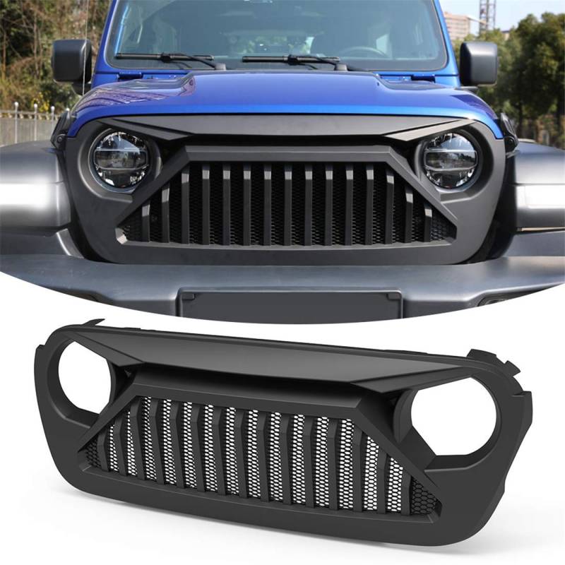 Frontgrill Kompatibel mit Jeep Wrangler JL 2018-2022 & Gladiator JT Zubehör Mattschwarzer Mesh-Grill von TDHLW