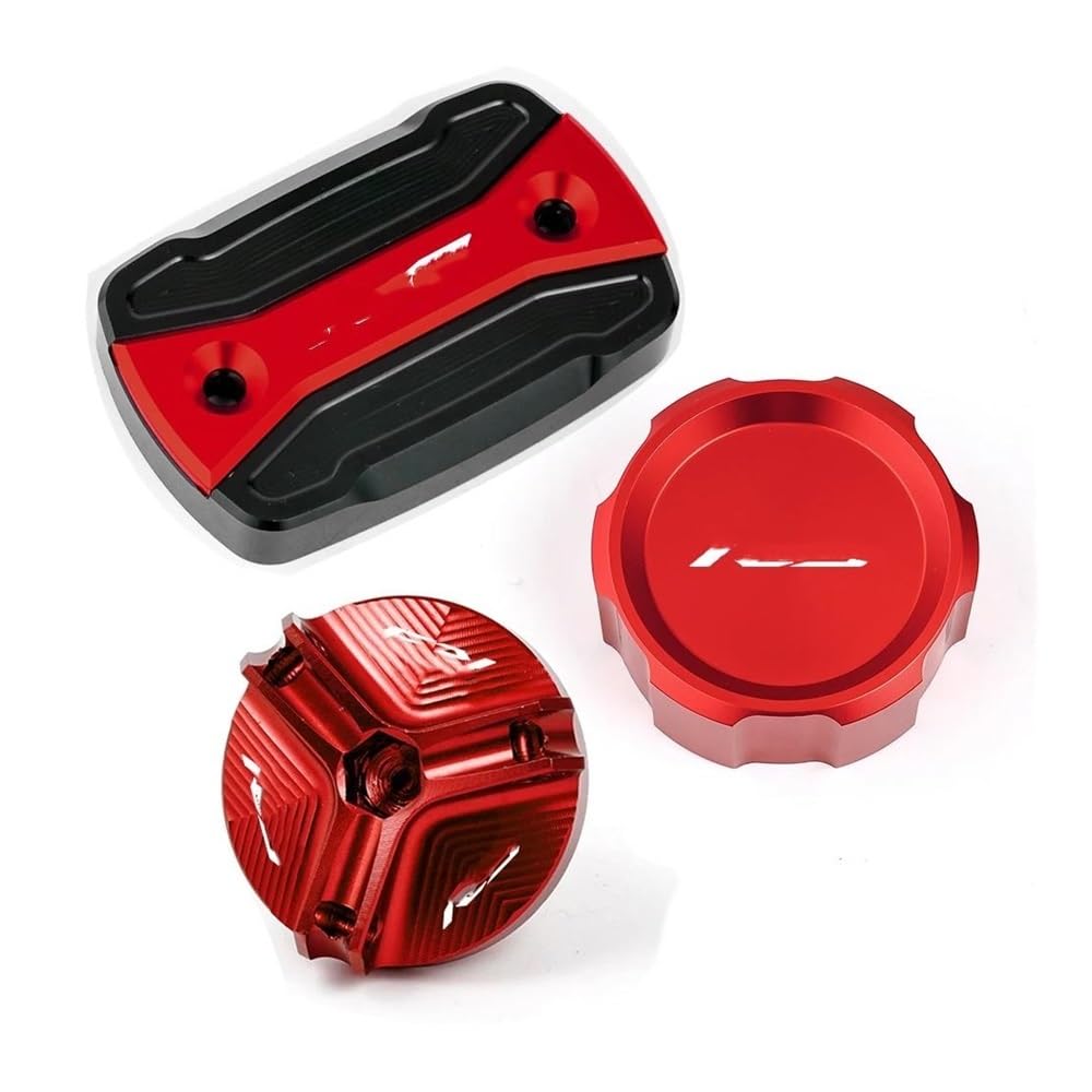 TEAKEA Deckel Bremsflüssigkeitsbehälter Motorrad Für YZFR3 2015-2024 Motorrad Vorne Hinten Brems Flüssigkeit Reservoir Tank Abdeckung Öl Einfülldeckel Zubehör(Combo Red) von TEAKEA