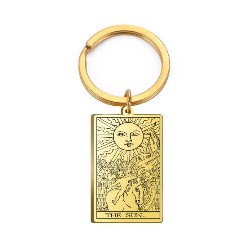 TEAMER Tarotkarten Schlüsselanhänger Edelstahl Vintage Amulett Wicca Schlüsselanhänger für Schlüssel Autos Taschen, Gold - die Sonne, 24 * 40mm von TEAMER