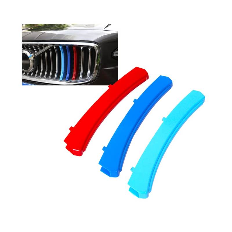 TECART 3pcs Front Kühlergrill Einfügen Grillabdeckung Passt für VOLVO S90 2017-2020 Streifen Kühlergrill Zierleiste Auto Nierenaufkleber Dekoration Schnalle Trims Streifen Grills Aufkleber Rot Blau von TECART