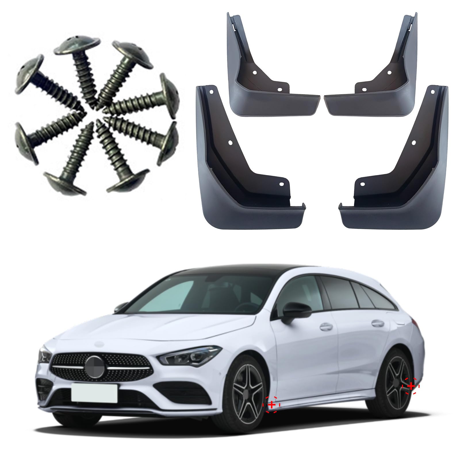 TECART 4 Stück Auto Schmutzfänger Spritzschutz Passt für Mercedes Benz CLA 2020-2024 Frontfender Schmutzfänger Wasserdicht Mudguards Vollschutz Splash Spritzfest Schutzblech Protektoren Bausatz von TECART