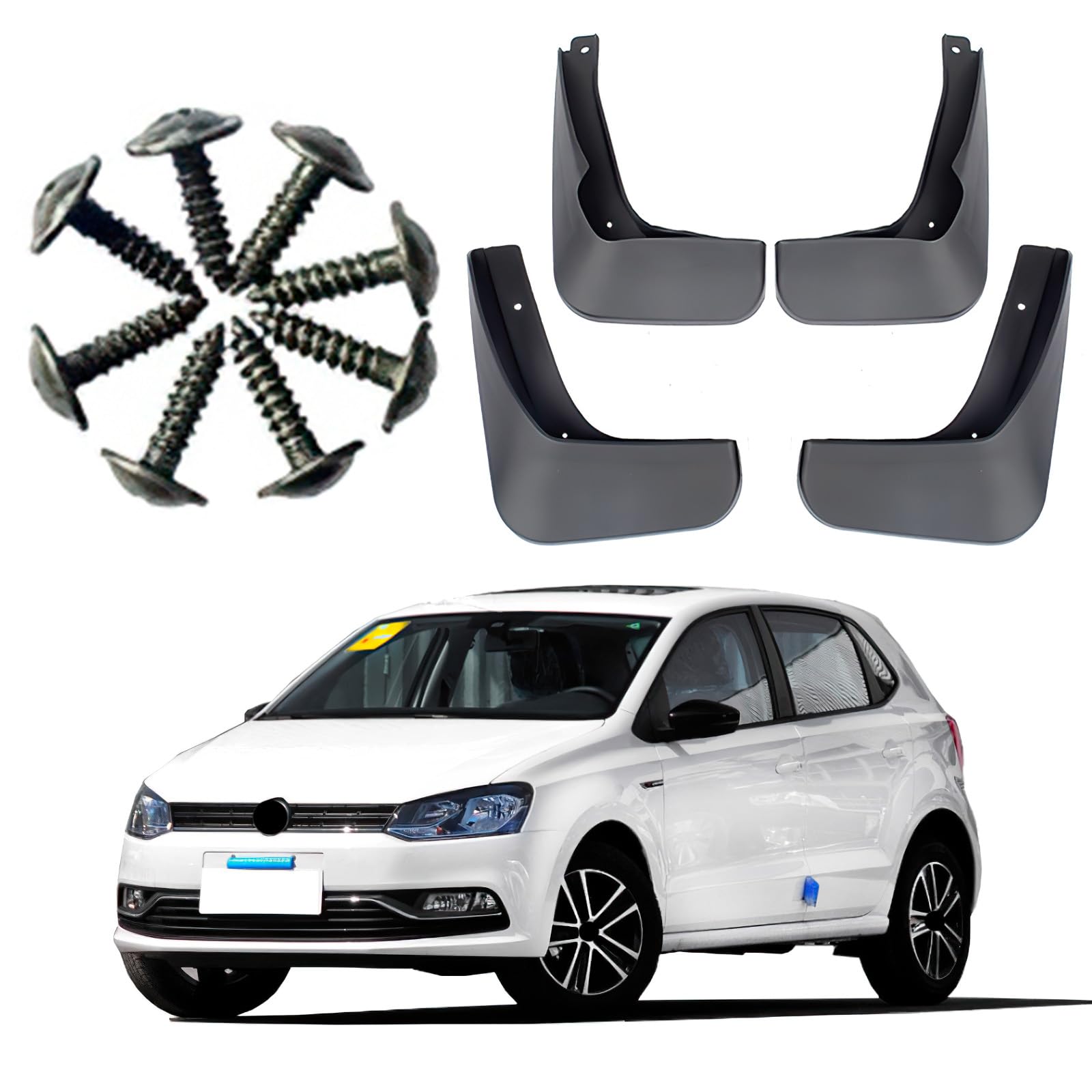 TECART 4 Stücke Auto Vorne Hinten Kotflügel Passt für Volkswagen VW Polo Hatchback 2014-2018 Wasserdicht Mudguards Spritzschutz Kotflügel Kunststoff Schutzbleche spritzwassergeschützte Platte von TECART