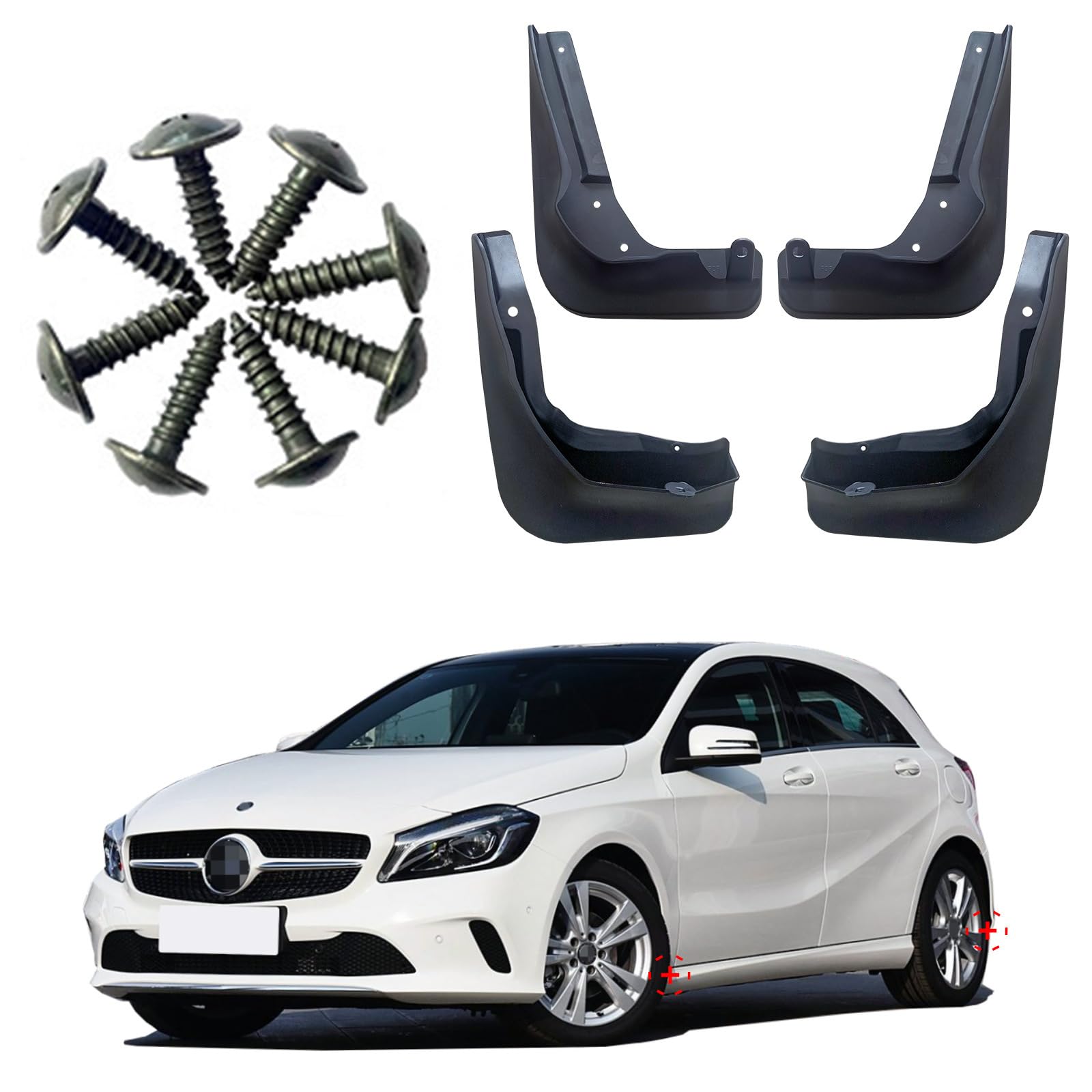 TECART 4 Stücke Kunststoff Auto Schmutzfänger Schmutzlappen Spritzlappen Vorne Hinten für Mercedes-Benz A klasse Hatchback 2013-2018 Spritzschutz Kit Kotflügelschoner Schlamm Klappen zubehör von TECART