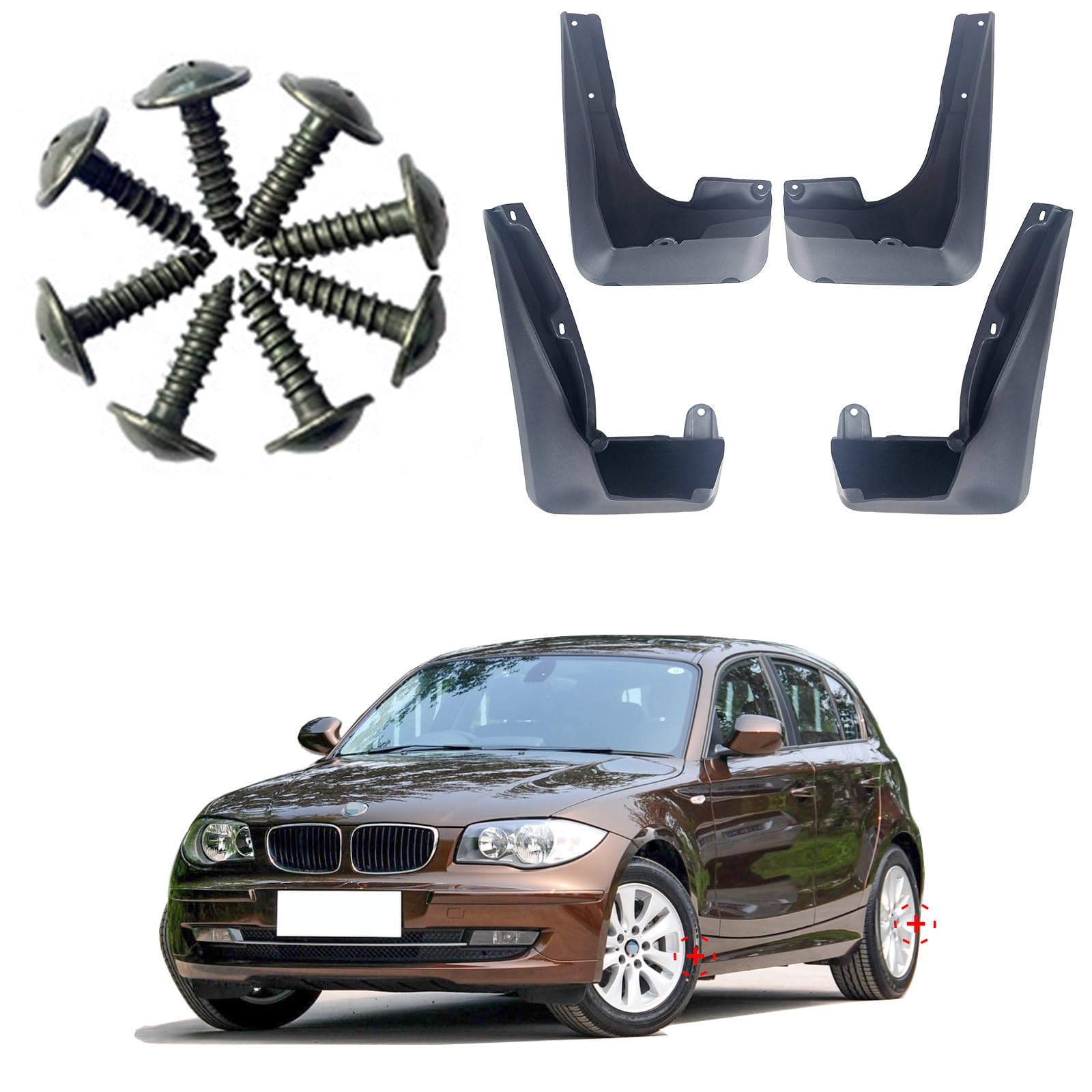 TECART 4X Auto-Kotflügel Frontfender Schmutzfänger Passt für BMW 1 Serie 120i 130i 2007-2011 Dustproof SchmutzfäNger KotflüGel Kratzfest Vorne Heckfender Kunststoff Schutzbleche Protektoren Bausatz von TECART