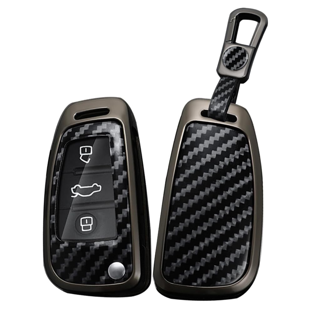 TECART Autoschlüssel Hülle Passt für Audi A1 A3 A4 A6 A8 Quattro Q2 Q3 Q7 S3 S6 RS3 RS6 R8 TT TTS PVC Schlüsselanhänger Keyless Go Schutz 3 Taste Schlüsseletui Key case Kohlefaser B Schwarz von TECART