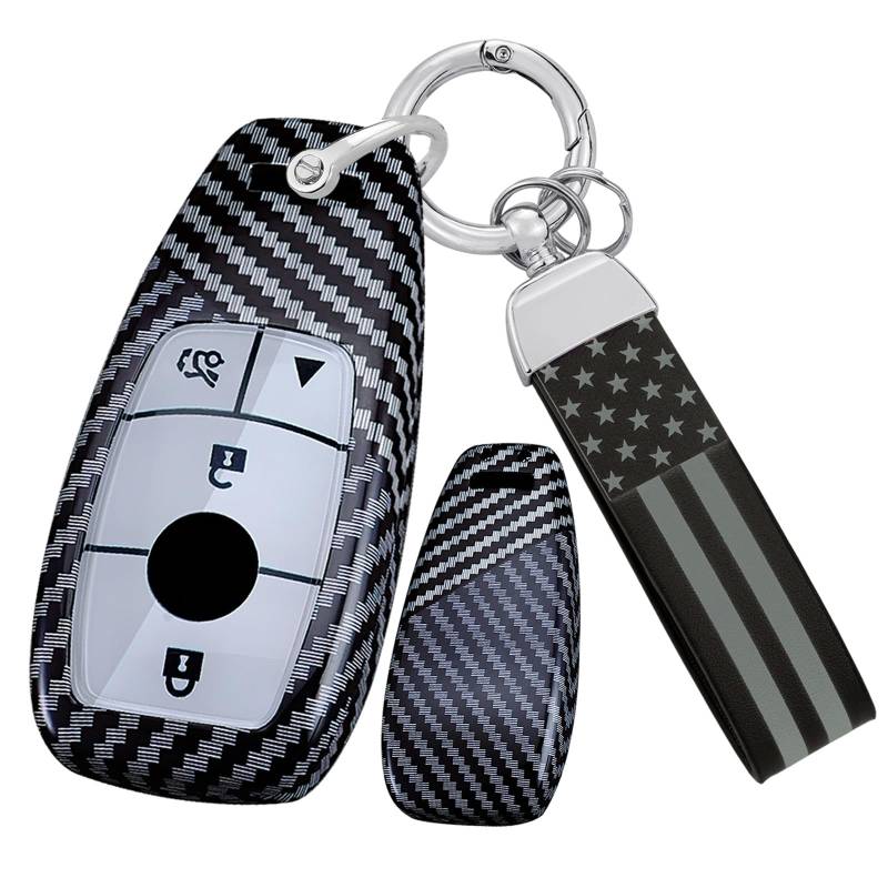 TECART Autoschlüssel etui Schutzhülle Passt für Mercedes Benz A B C E S G GLA AMG GT W177 W247 W205 S205 C205 A205 W222 C217 Flagge USA Schlüsselanhänger Schlüsselgehäuse 4 Tasten B-Schwarz Weiß von TECART
