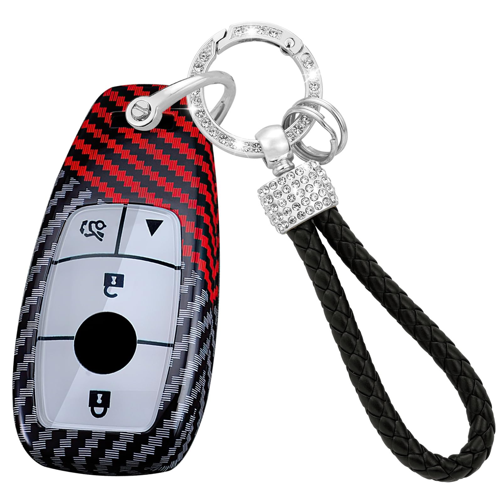 TECART Autoschlüssel etui Schutzhülle Passt für Mercedes Benz A B C E S G GLA AMG GT W177 W247 W205 S205 C205 A205 W222 C217 Schlüsselanhänger Schlüsselgehäuse Schlüsselschutz 4 Tasten D-Schwarz Rot von TECART