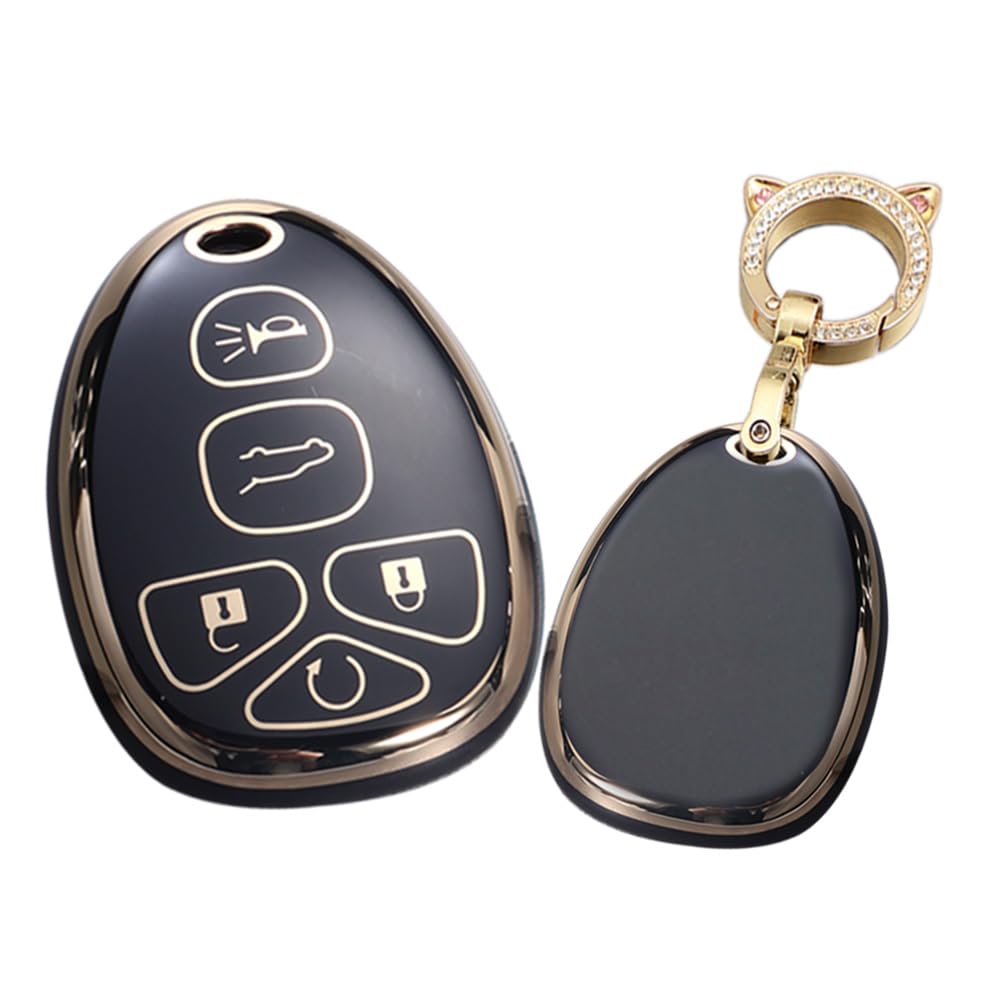 TECART Buick TPU-Schlüsselhülle für schlüssellose Fernbedienung, Smart-Schlüsselgehäuse für Buick Enclave Cadillac Escalade Acadia Yukon, Katzen-Schlüsselanhänger, Schwarz, Cat-Keychain von TECART