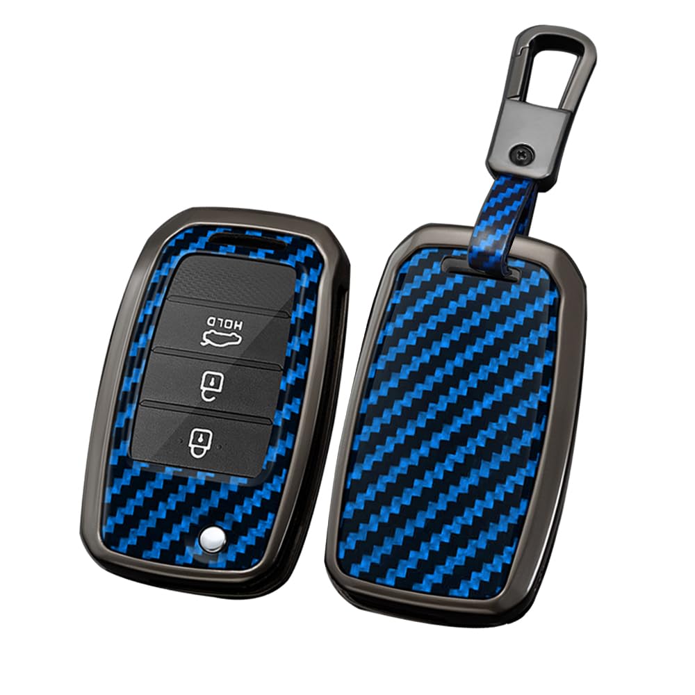 TECART Carbon Pattern Flip Key Fob Cover Fit for Kia Sorento Carens Optima Rio Sedona Soul Full Protection 2/3/4 Buttons Blue von TECART