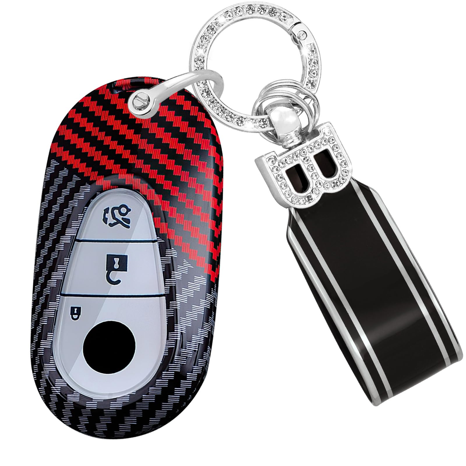 TECART Fernsteuerung Schlüsselhülle Schlüsselschutz Passt für Mercedes Benz S W223 S300 S350 S400 S450 S500 C200 C260 W206 Schlüsseltasche PC Schutzhülle Schlüsselanhänger 3 Tasten A-Schwarz Rot von TECART