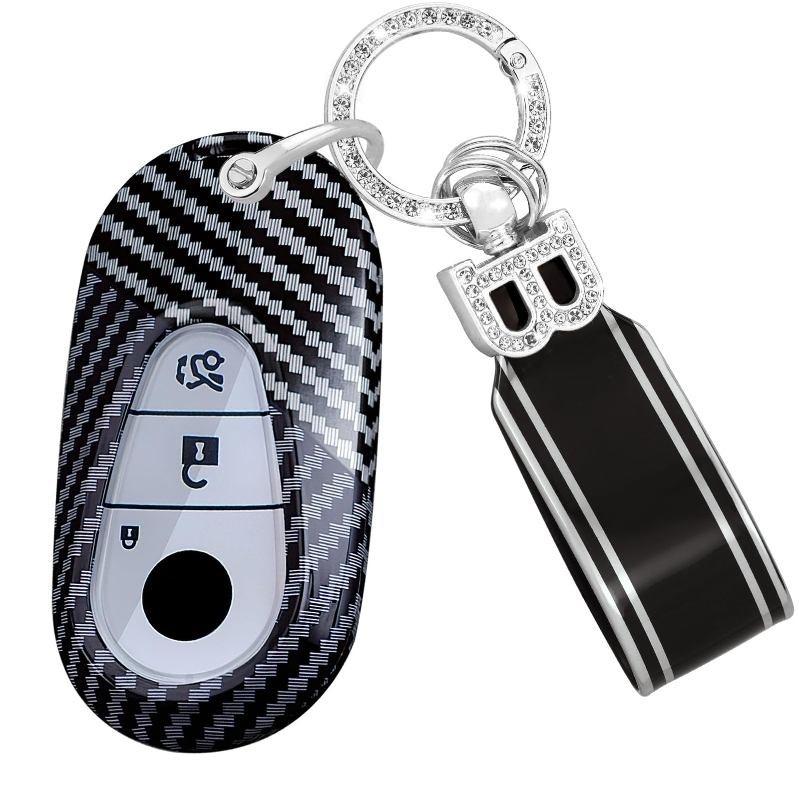 TECART Fernsteuerung Schlüsselhülle Schlüsselschutz Passt für Mercedes Benz S W223 S300 S350 S400 S450 S500 C200 C260 W206 Schlüsseltasche PC Schutzhülle Schlüsselanhänger 3 Tasten A-Schwarz Weiß von TECART