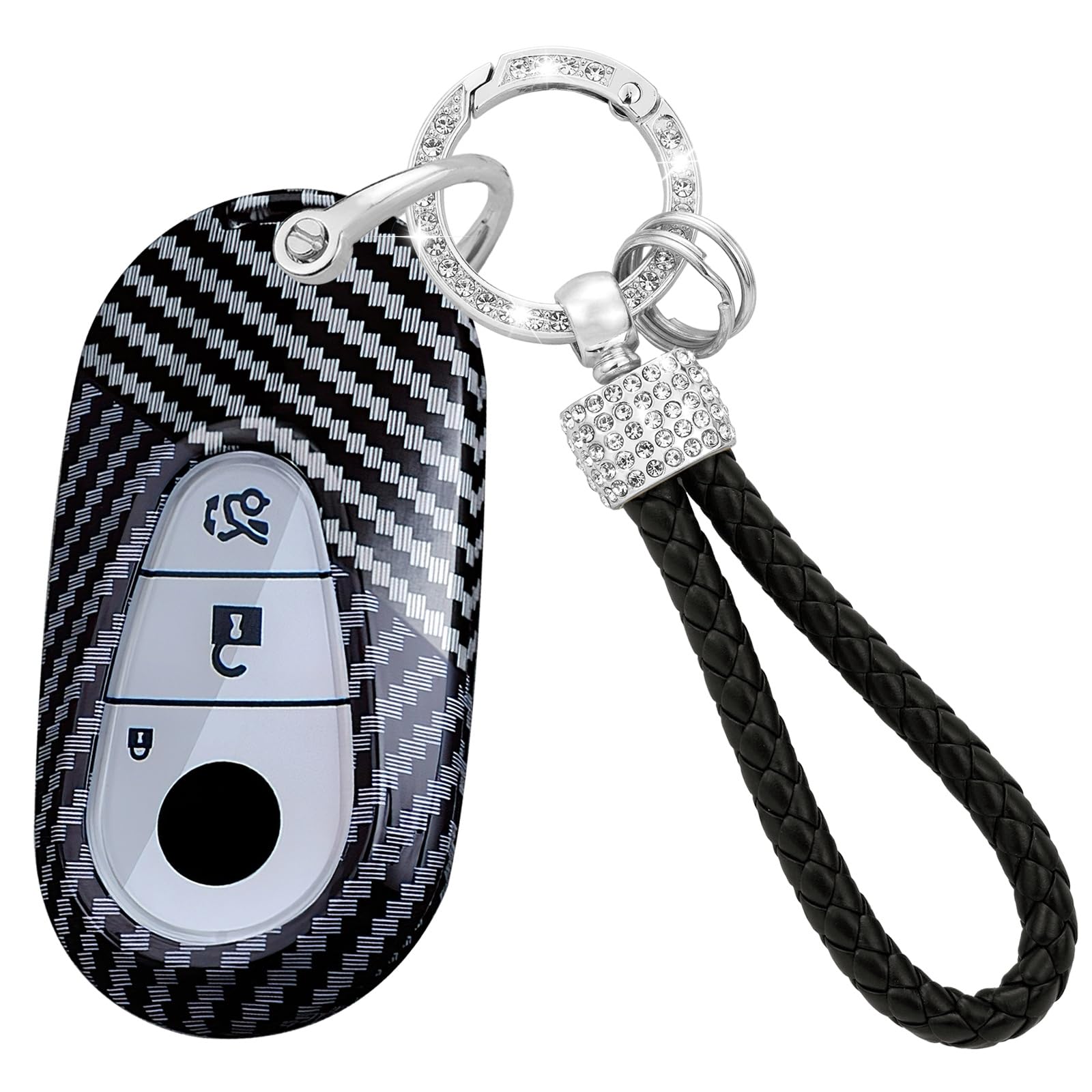 TECART Fernsteuerung Schlüsselhülle Schlüsselschutz Passt für Mercedes Benz S W223 S300 S350 S400 S450 S500 C200 C260 W206 Schlüsseltasche PC Schutzhülle Schlüsselanhänger 3 Tasten D-Schwarz Weiß von TECART