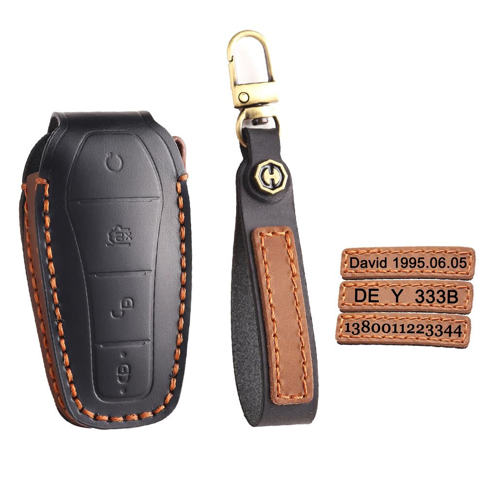 TECART Gravur Personalisiert Autoschlüssel etui Schlüsselgehäuse Passt für BYD Atto 3 Han Tang Song Pro-DM-i Yuan Qin Seal Dolphin Leder Schlüsselschutz Schlüsselanhänger 4 Tasten Schwarz von TECART