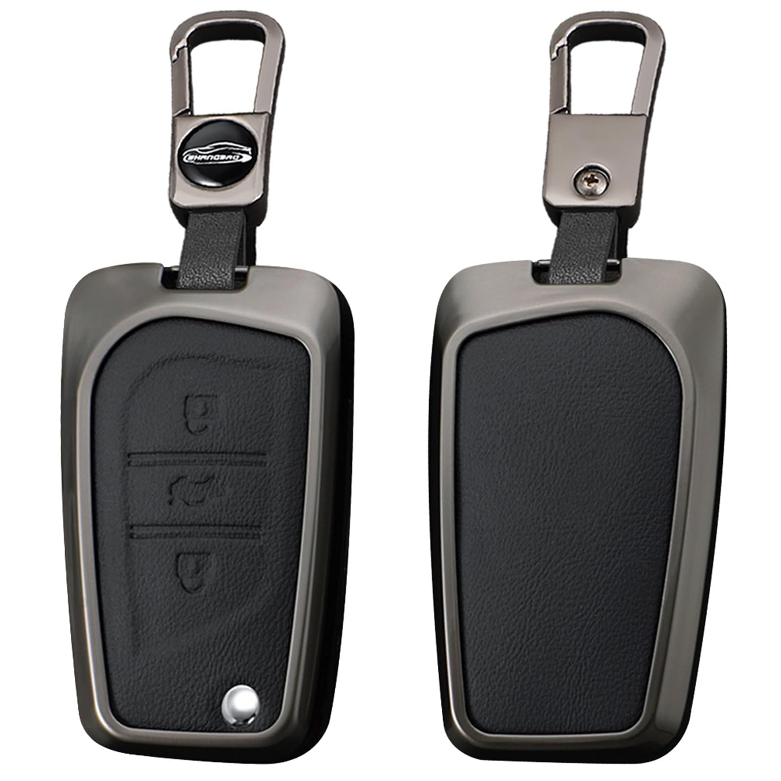 TECART Kompatibel mit Toyota Schlüsselhülle mit Leder-Schlüsselschutz, Schlüsselhülle, passend für Fortuner Tundra Camry RAV4 Highlander Corolla Metall Smart Key Cover Schwarz von TECART