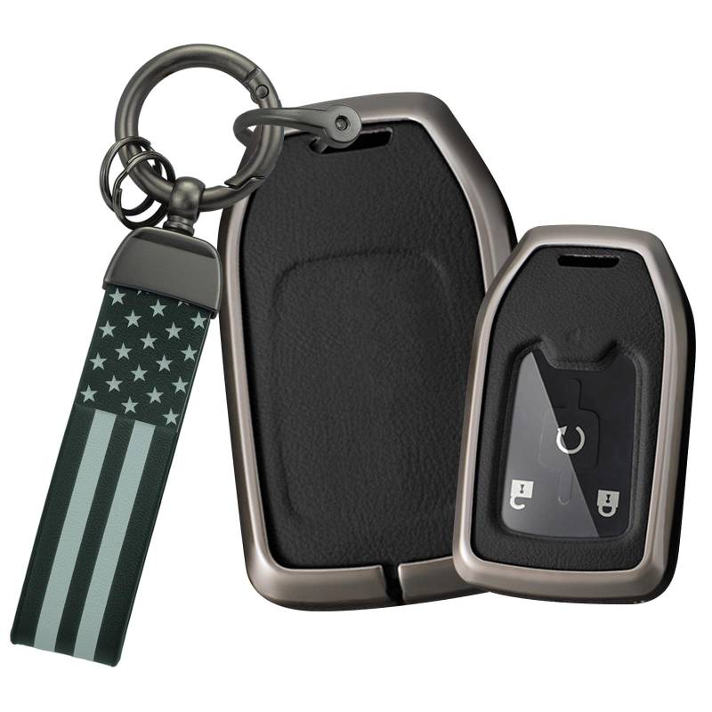 TECART Leder-Schlüsselhülle für Chevy Suburban Tahoe GMC Terrain Yukon Yukon XL Smart Key Cover mit Schlüsselanhänger, Schlüsselhülle, 3/4/5/6 Tasten, Schwarz von TECART