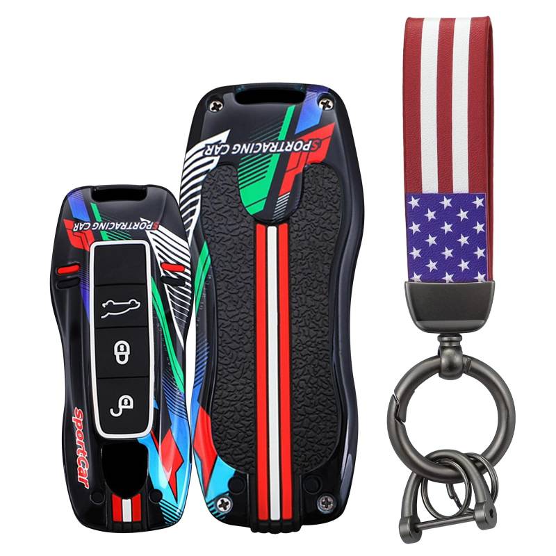 TECART Metall Smart Key Fob Case Schutzhülle Kompatibel mit Porsche 911 Cayenne Panamera TAYCAN 3 Tasten Keyless Entry Fernbedienung Zubehör 3 Tasten Rot von TECART