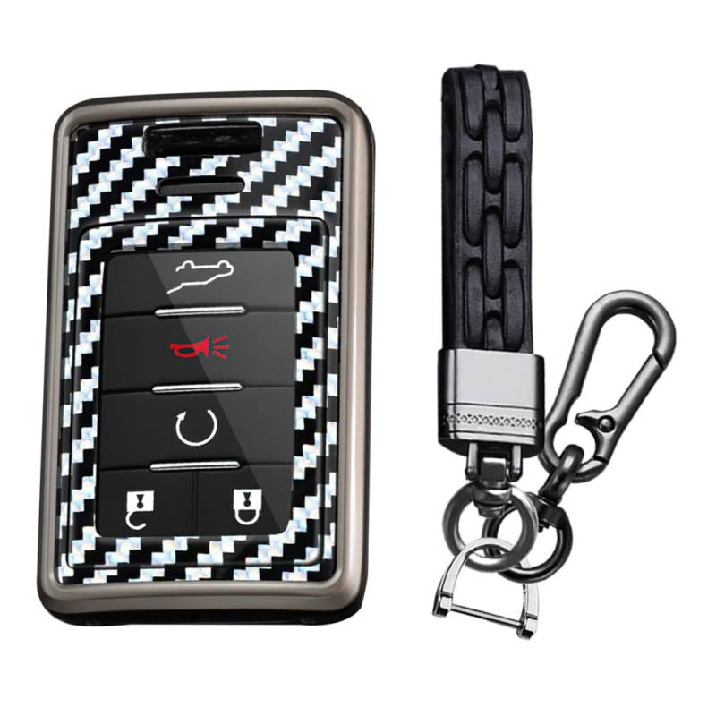 TECART Schlüssel-Halter, Schlüsselanhänger, passend für Cadillac CTS DTS Smart Remote Key Metal Key Case Carbon Muster 3/4/5 Tasten Weiß von TECART