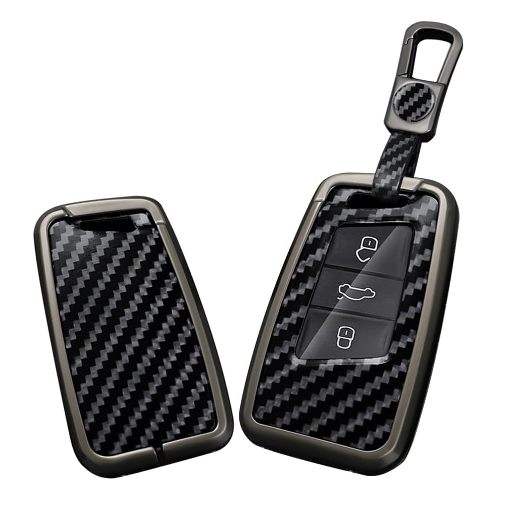 TECART Schlüsselanhänger für Volkswagen Jetta Tiguan Smart Key Metall Schlüsselgehäuse Carbon Muster 3/4 Tasten Schwarz von TECART