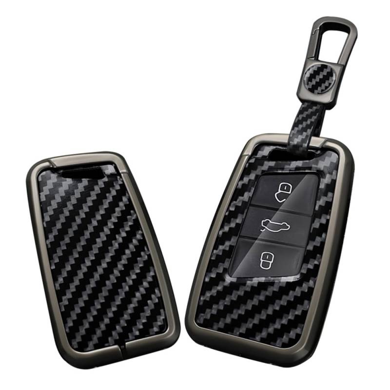 TECART Schlüsselanhänger für Volkswagen Jetta Tiguan Smart Key Metall Schlüsselgehäuse Carbon Muster 3/4 Tasten Weiß von TECART