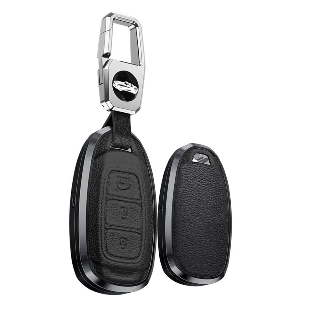 TECART Schlüsselhülle aus Legierung, passend für Hyundai i30 ix25 Elantra Solaris Azera Accent Santa Fe Leder Smart Key Protector, Schwarz von TECART