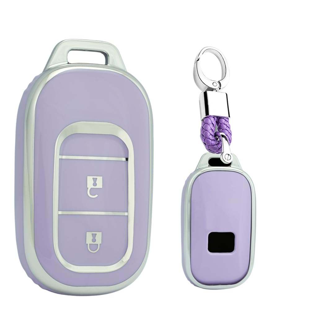 TECART Schlüsselhülle für Honda Accord Civic HEV Vezel RV3 RV4 RV5 Autozubehör TPU Smart Key Cover 2 Tasten Schlüsselhülle, Geflochtener Schlüsselanhänger, violett von TECART