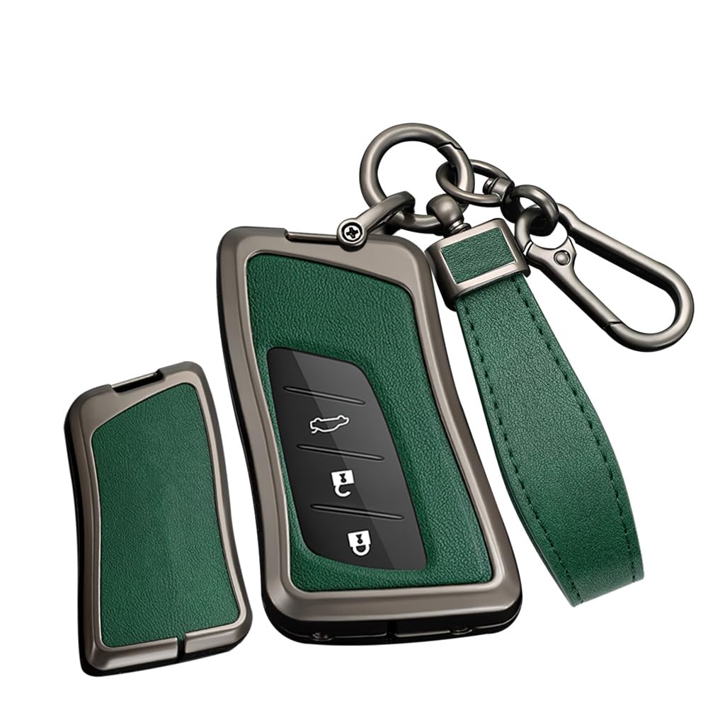 TECART Schlüsselhülle mit Schlüsselanhänger, Metall, passend für Lexus ES LC LS GX UX NX/RC 3/4 Tasten Smart Key Fob Shell, Schwarzer Metallrahmen, langgrün von TECART