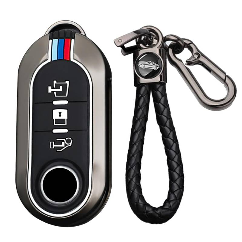 TECART Smart Autoschlüssel Hülle cover Passt für FIAT Ducato 500 500L Panda Grande Punto Lancia Musa Metal Schutzhülle Schlüsselcover Zubehör Auto Schlüssel Keyless Go Schutz 3 Taste Schwarz-B von TECART