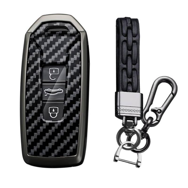 TECART Smart Autoschlüssel Hülle cover Passt für VW Touareg 2018-2021 CC 2011-2016 PVC Schlüsselanhänger Keyless Go Schutz 3 Taste Kohlefaser B Schwarz von TECART