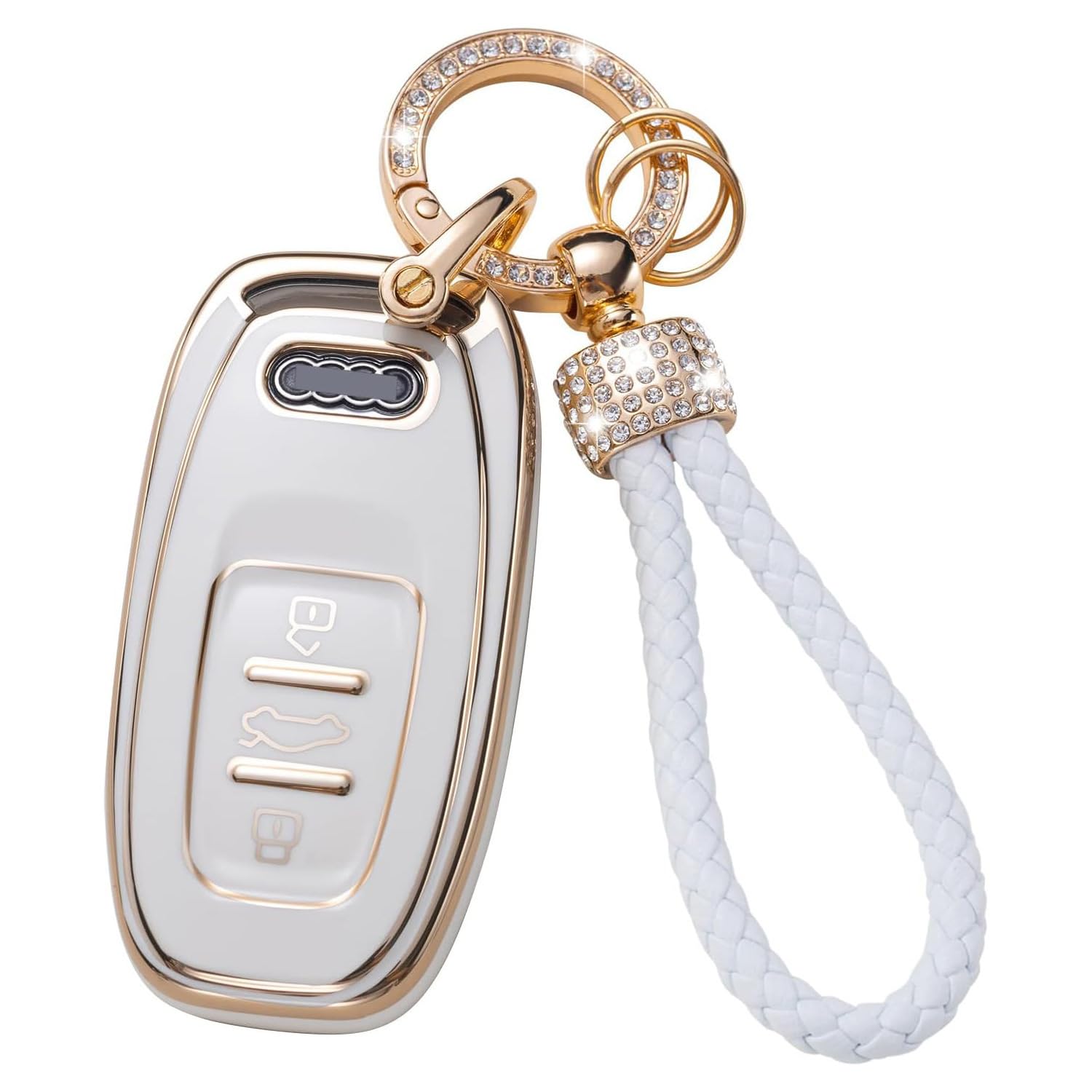 TECART Smart Autoschlüssel etui TPU Passt für Audi A1 A3 A4 A5 A6 A7 A8 Q5 Q7 SQ5 S4 S5 S6 RS5 S7 Schlüsseltasche Valentine's Day Gifts Glänzender Diamant Schlüsselanhänger Abdeckung 3 Tasten Weiß A3 von TECART