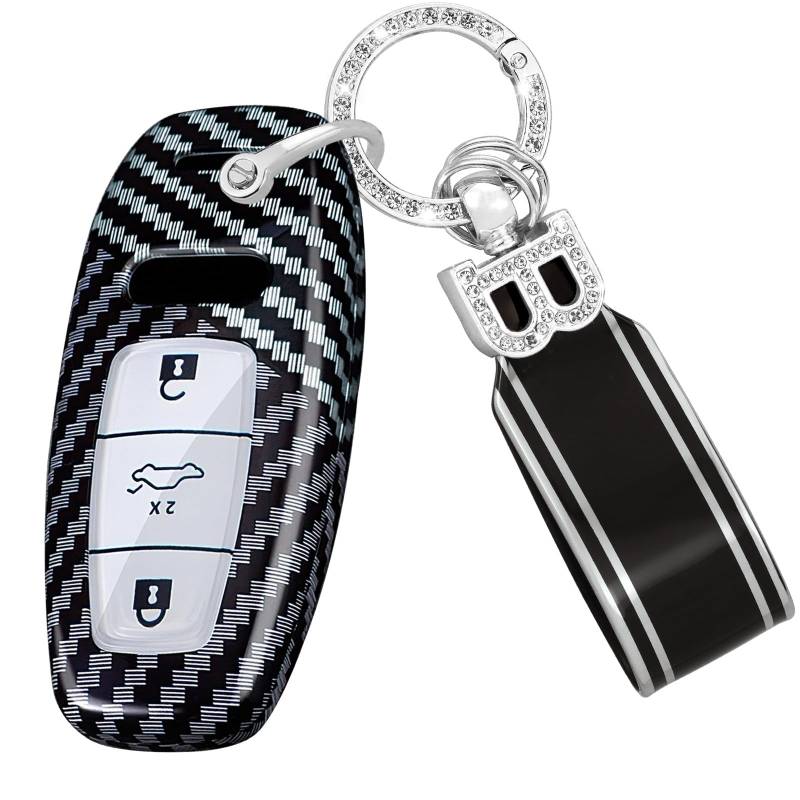 TECART Smart Schlüsselschutz Schlüsseltasche Passt für Audi A6 A7 A8 E-Tron S6 RS6 S7 RS7 Q7 SQ7 Q8 SQ8 A6L A8L Q4 D5 4N 8Y Schlüsselanhänger Abdeckung Autoschlüsselhalter 3 Tasten A-Schwarz Weiß von TECART