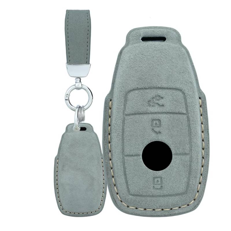 TECART Wildleder Autoschlüssel Hülle Cover Passt für Mercedes Benz A C E S G Klasse GLC CLE CLA W177 W205 W213 W222 S63 AMG Schutzhülle Schlüsselcover Zubehör Schlüssel Mit 3 Keyless Tasten A Grau von TECART