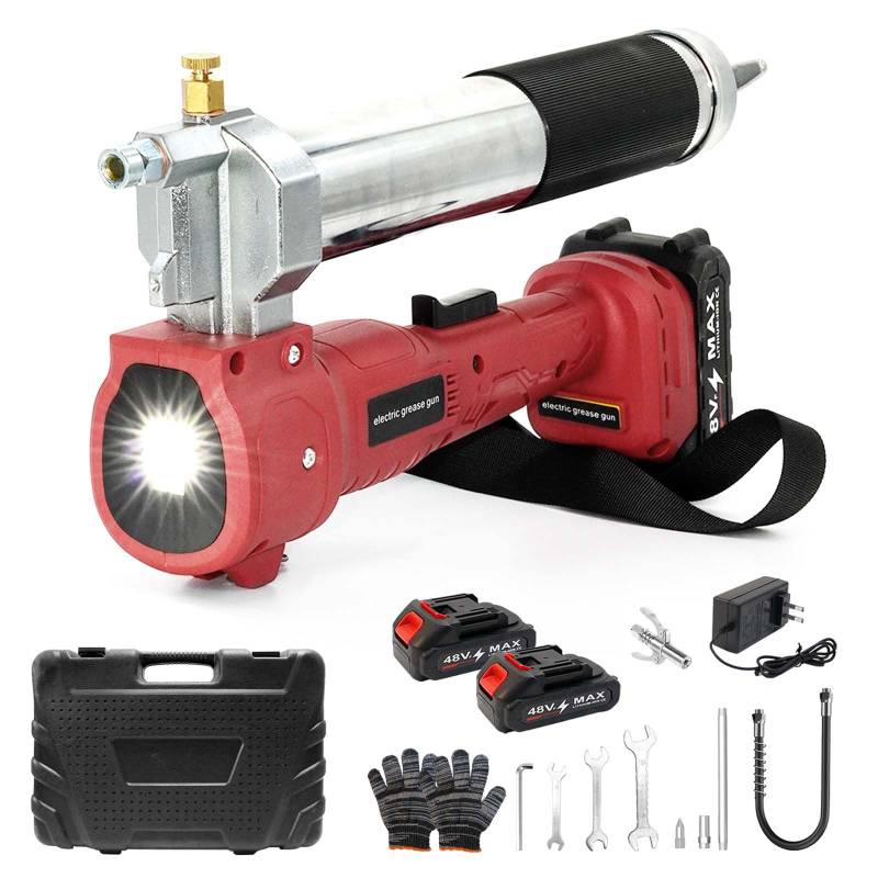 TECKZOON Akku Fettpresse, 12000 PSI Elektrische Fettpresse mit LED Licht, Electric Schmierpressen mit Variabler Geschwindigkeit, 2 Akkus und Ladegerät, 21V Leistungsstark Elektrische Fettpresse Kit von TECKZOON