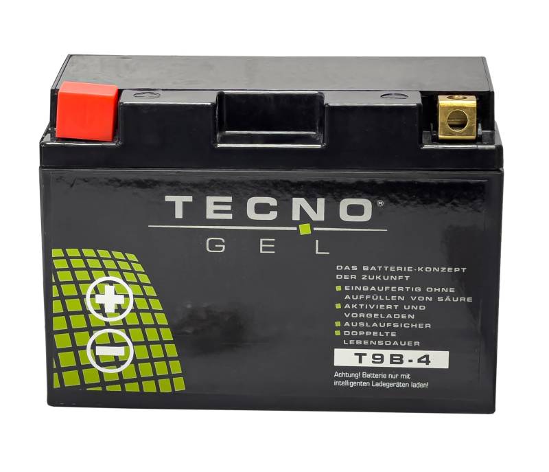 TECNO-GEL Motorrad-Batterie für YT9B-4 = YT9B-BS 12V Gel-Batterie 8 Ah, 150 x 69 x 105 mm, Pluspol links von TECNO-GEL