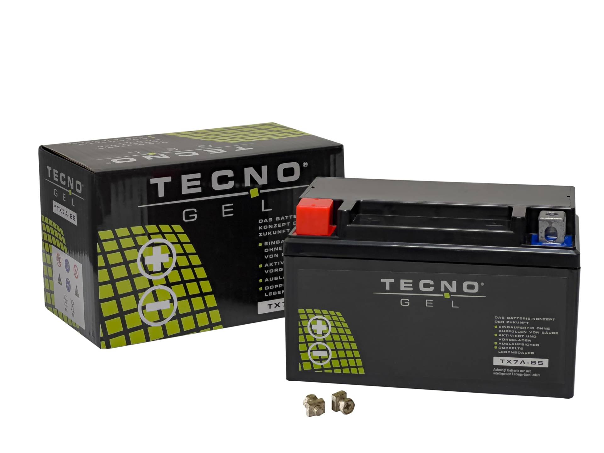 TECNO-GEL Motorrad-Batterie für YTX7A-BS für Kawasaki Ninja 125, Z 125, Keeway alle 125, Kreidler Flory, Mustang, Martinique, 12V Gel-Batterie 6 Ah (DIN 50615), 151x87x94 mm Pol + - von TECNO-GEL