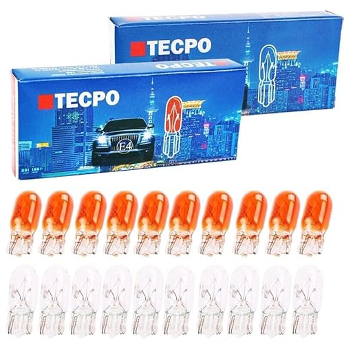 TECPO 10x Glassockel Standlichtbirnen W5W 12V 5W Standlicht + 10x Blinkerbirnen Orange WY5W Front Seiten Blinker Birnen Seitenblinkleuchte Blinkleuchte von TECPO