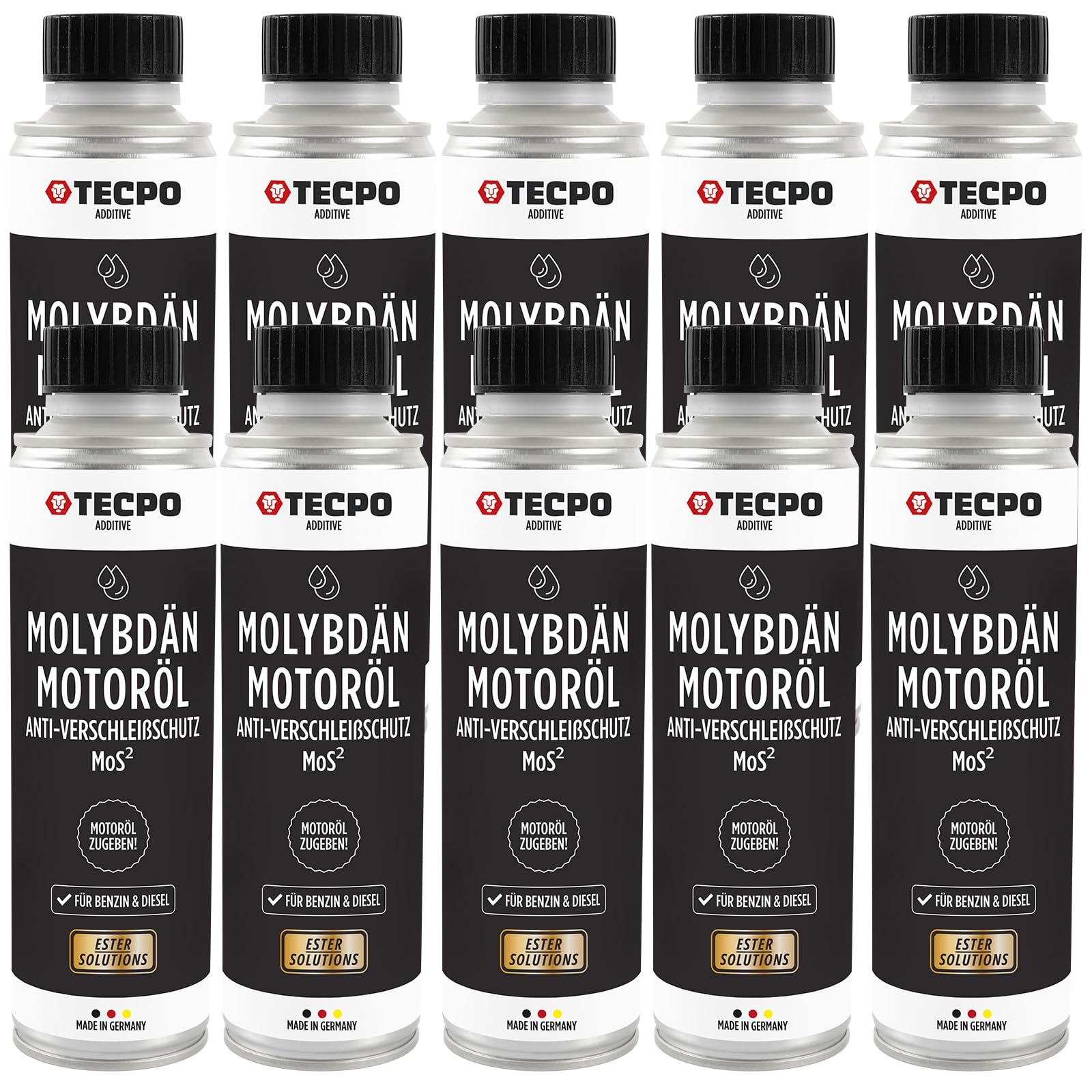 TECPO 10x Molybdän Additiv, 300ml Anti Reibung Verschleiß MoS² für Motoröl Getriebeöl von TECPO