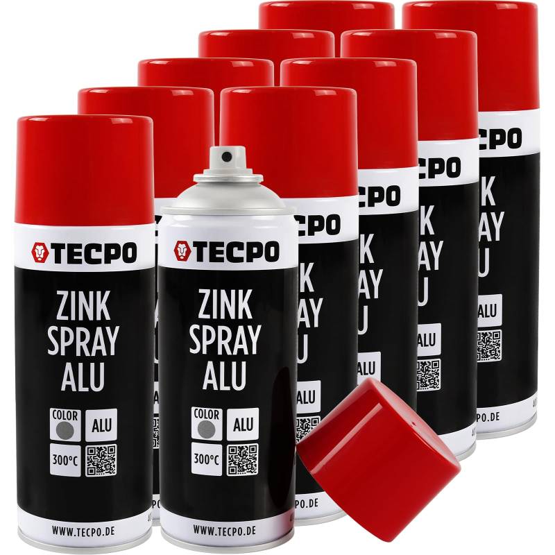 TECPO 10x Zinkspray Metall Alu Hell, 400ml Zink Alu Spray Rostschutzfarbe Korrosionsschutz Rostschutz Beschichtung Grundierung Korrosionsschutzmittel Metallschutzlack von TECPO