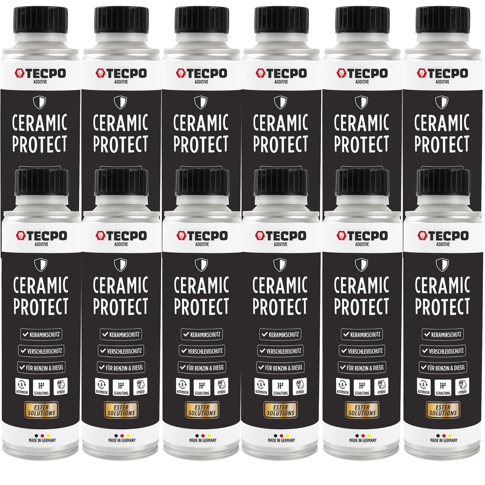 TECPO 12x Keramik Protect Ester, 300 ml Verschleißschutz Additiv für Diesel- und Benzinmotoren Ceramic Motor Öl Zusatz Öldditiv Keramik Verschleißschutz (12er-Pack) von TECPO