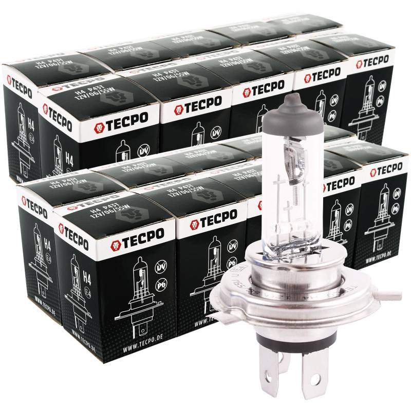 TECPO 20x H4 Lampen Set 12V 60/50W P43t Autolampe Glühlampe Birnen Glühbirne von TECPO